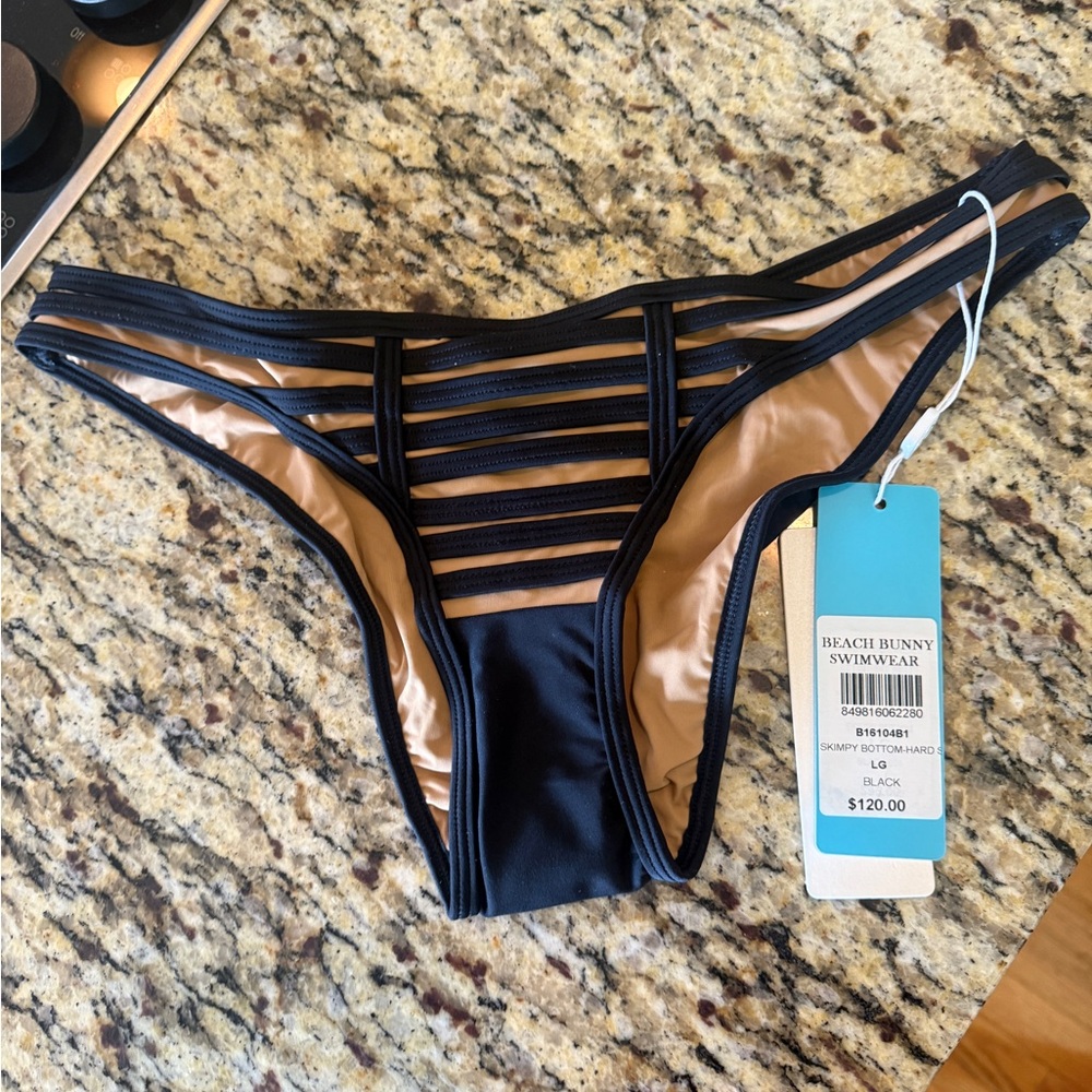 Beach Bunny Black and Tan Strappy Bikini Bottom